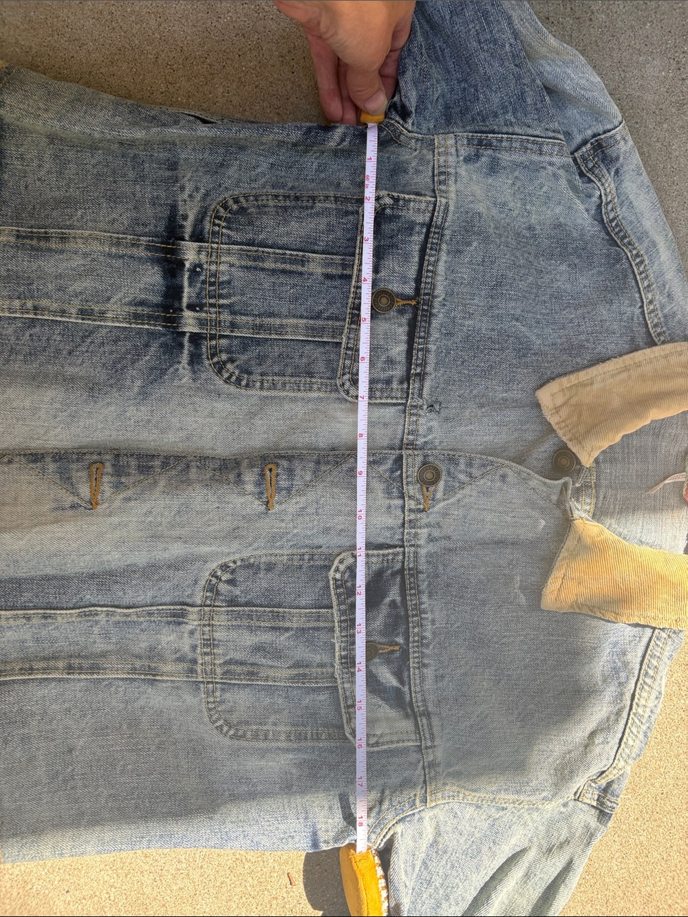 Free People Blue Denim Jacket with Tan Collar and Multicolor Plaid Hem - Picture 6 of 9